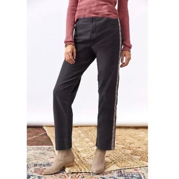 Anthropologie Chino Relaxed Tuxedo Stripe Trousers - Picture 1 of 5